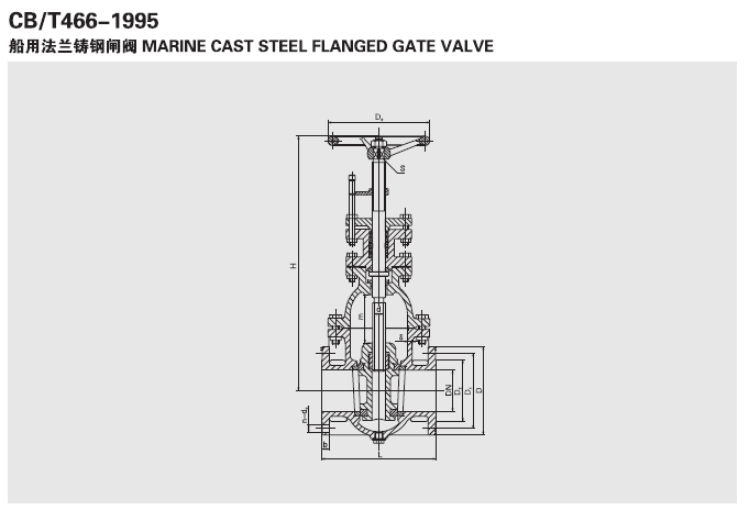 船用法兰铸钢闸阀 CB466-05(图1) 船用法兰铸钢闸阀 CB466-05