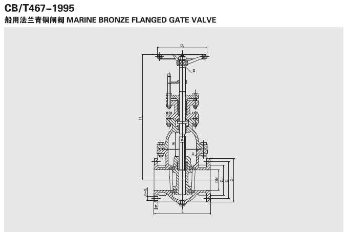 船用法兰青铜闸阀 CB467-95(图1) 船用法兰青铜闸阀 CB467-95