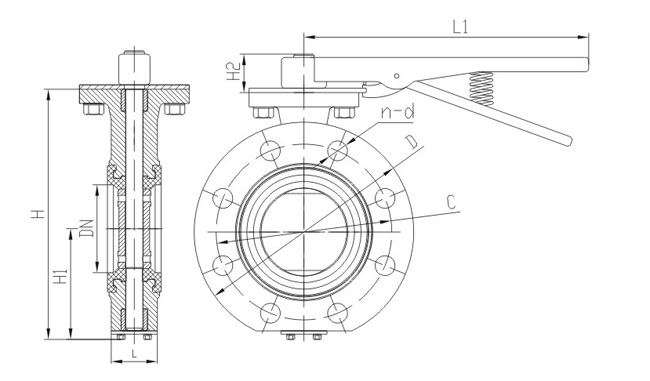 船用手柄法兰蝶阀GB/T3036-94(图1) 船用手柄法兰蝶阀GB/T3036-94
