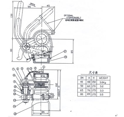 船用闸阀型测深自闭阀 JIS F3019(图1) 船用闸阀型测深自闭阀 JIS F3019