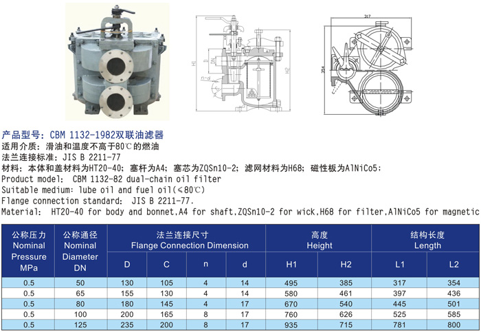 船用双联油滤器(图1) 船用双联油滤器